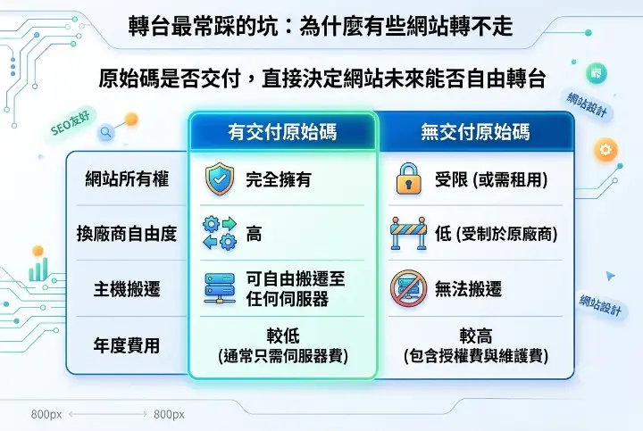 原始碼交付與不交付的對比表格