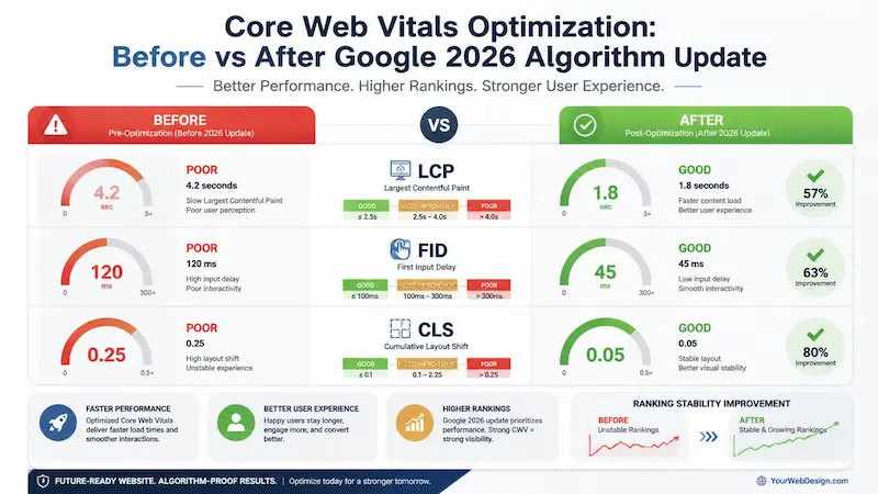 Google 2026演算法更新後 Core Web Vitals 優化前後比較