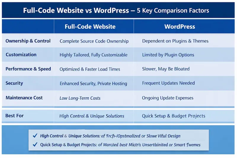 全代碼網站與WordPress 5大面向詳細比較表格