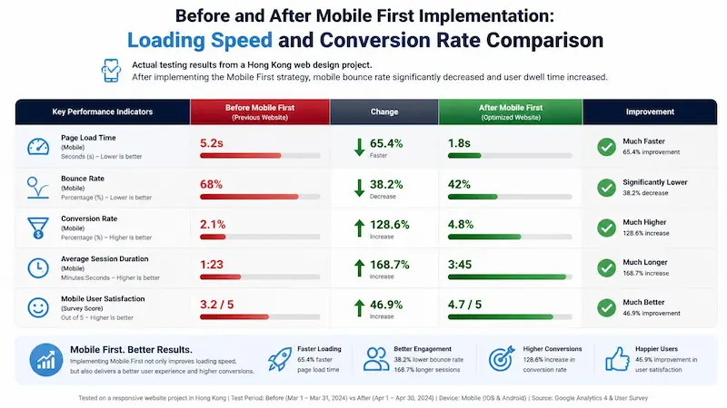 採用 Mobile First 前後的載入速度與轉換率對比